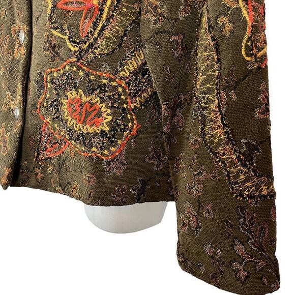 Coldwater Creek Womens Olive Orange Embroidered Mixed Media Jacket Blazer sz M - Picture 8 of 16